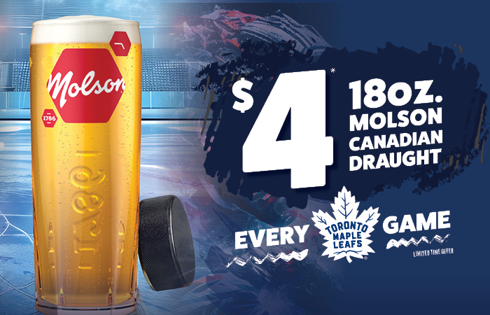 molson canadian leafs hockey watch the game bar toronto mississauga brampton whitby windsor london kitchener waterloo hamilton niagara falls